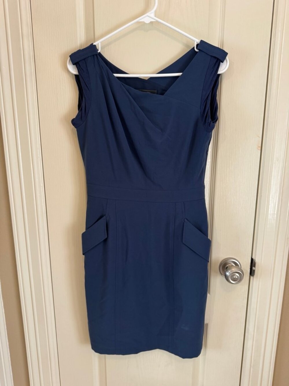 BCBGMAXAZRIA Navy Draped Pocket Sheath Dress Size 4